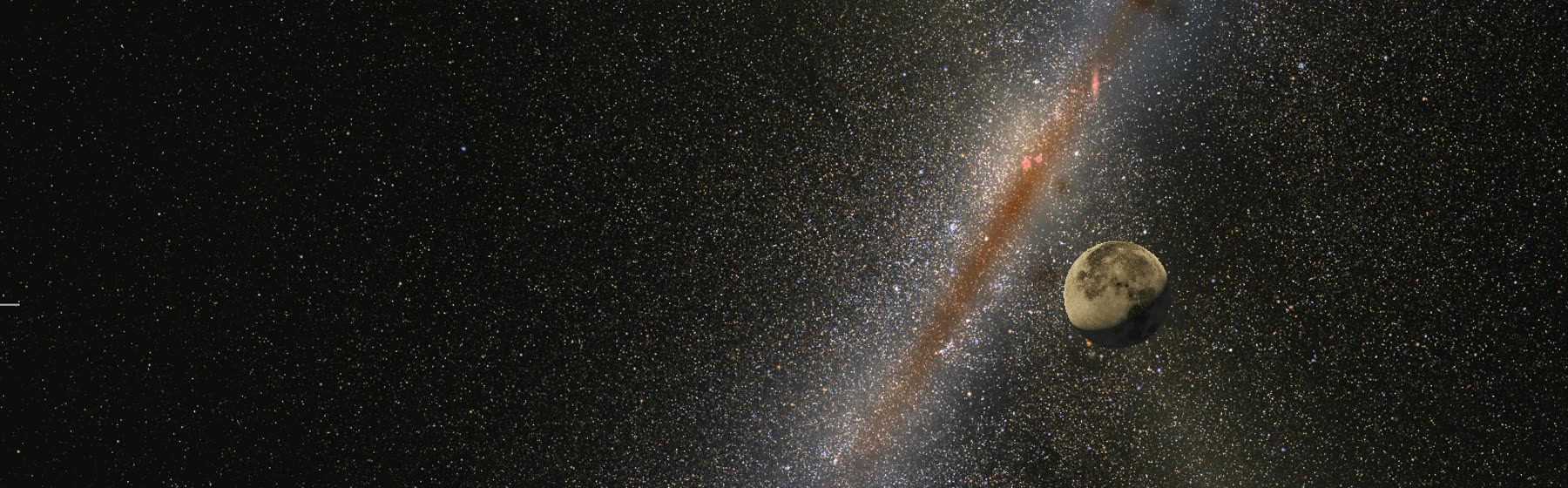 The Moon low in the plane of the Milky Way, rendered from computed positions