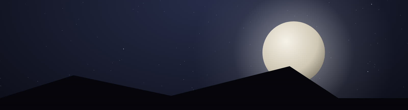 A moon rising over a ridge line, rendered