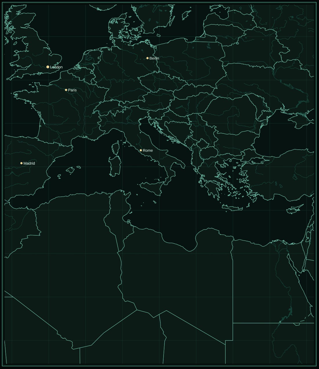 The Mediterranean in Verdigris: pale green line on deep green