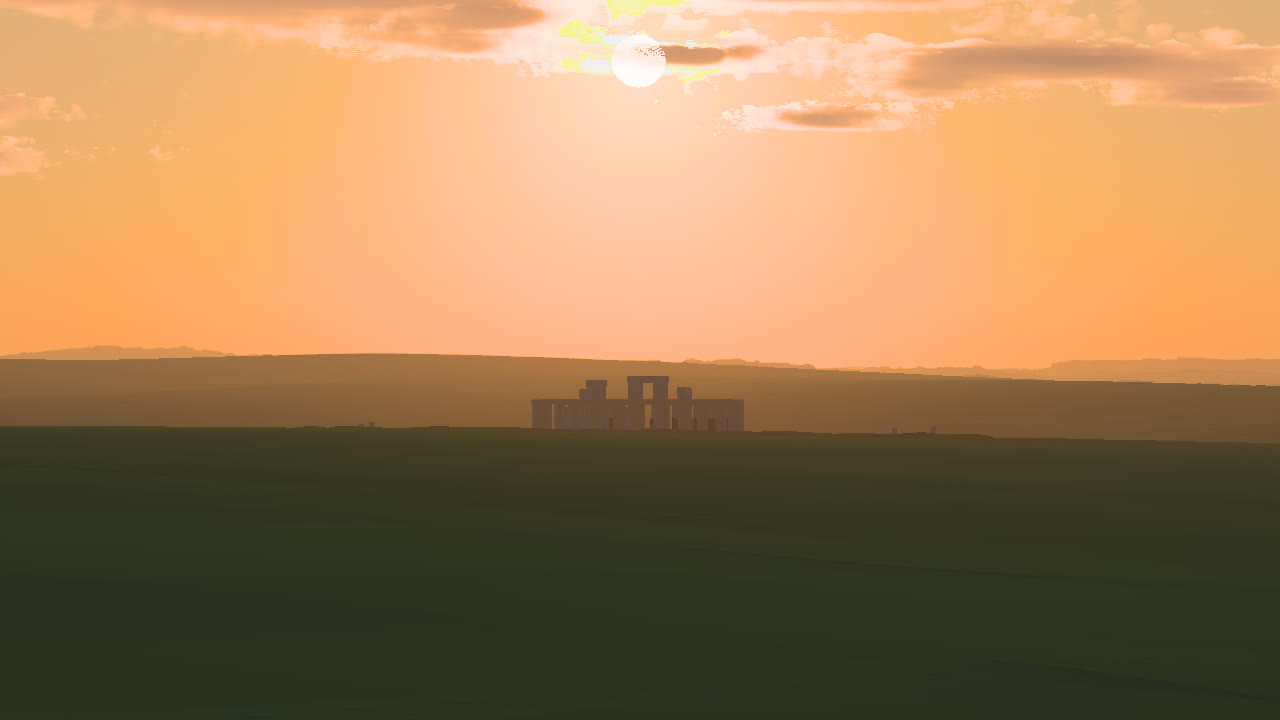 Golden-hour light over Salisbury Plain under high cloud